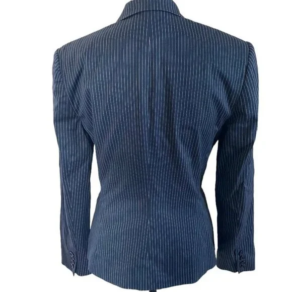 Vintage Ralph Lauren Women's Pinstripe Navy Blazer 4-Button - Picture 3 of 5